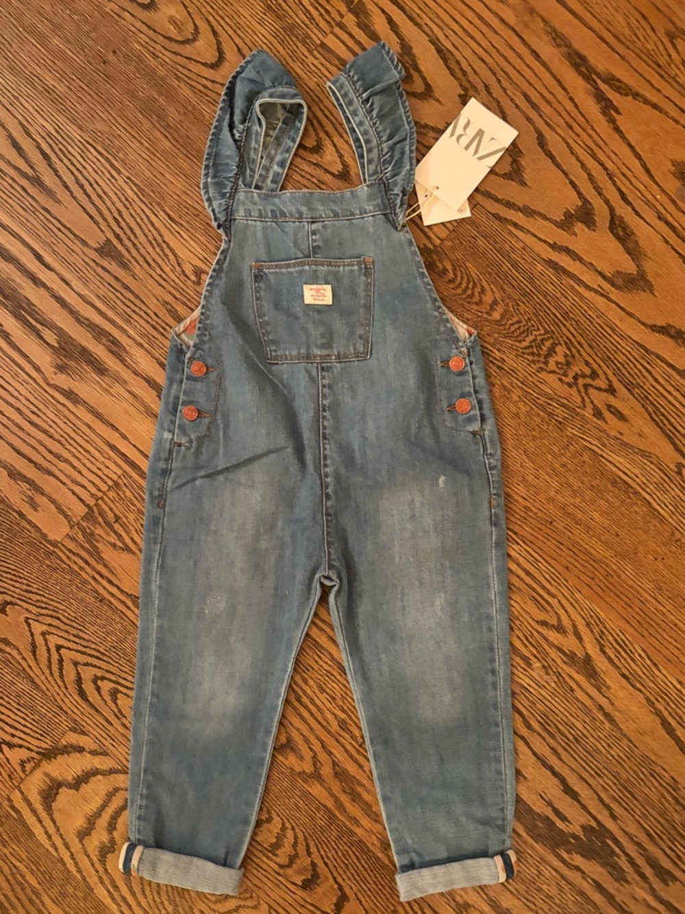 ZARA Denim Ruffle-Strap Overalls - Light Blue- NWOT